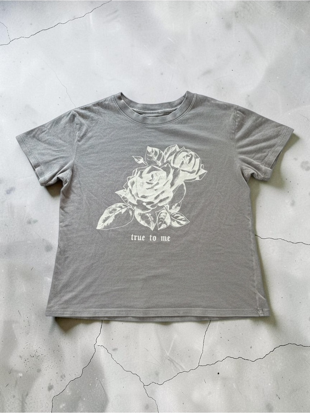 Forever 21 Gray Graphic Tee with Rose Print - "true to me" Super Soft, Sz Small